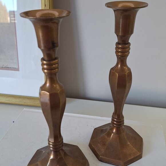 2 Vintage Brass Candlestick candle Holder hexagon base Taper - Picture 6 of 6